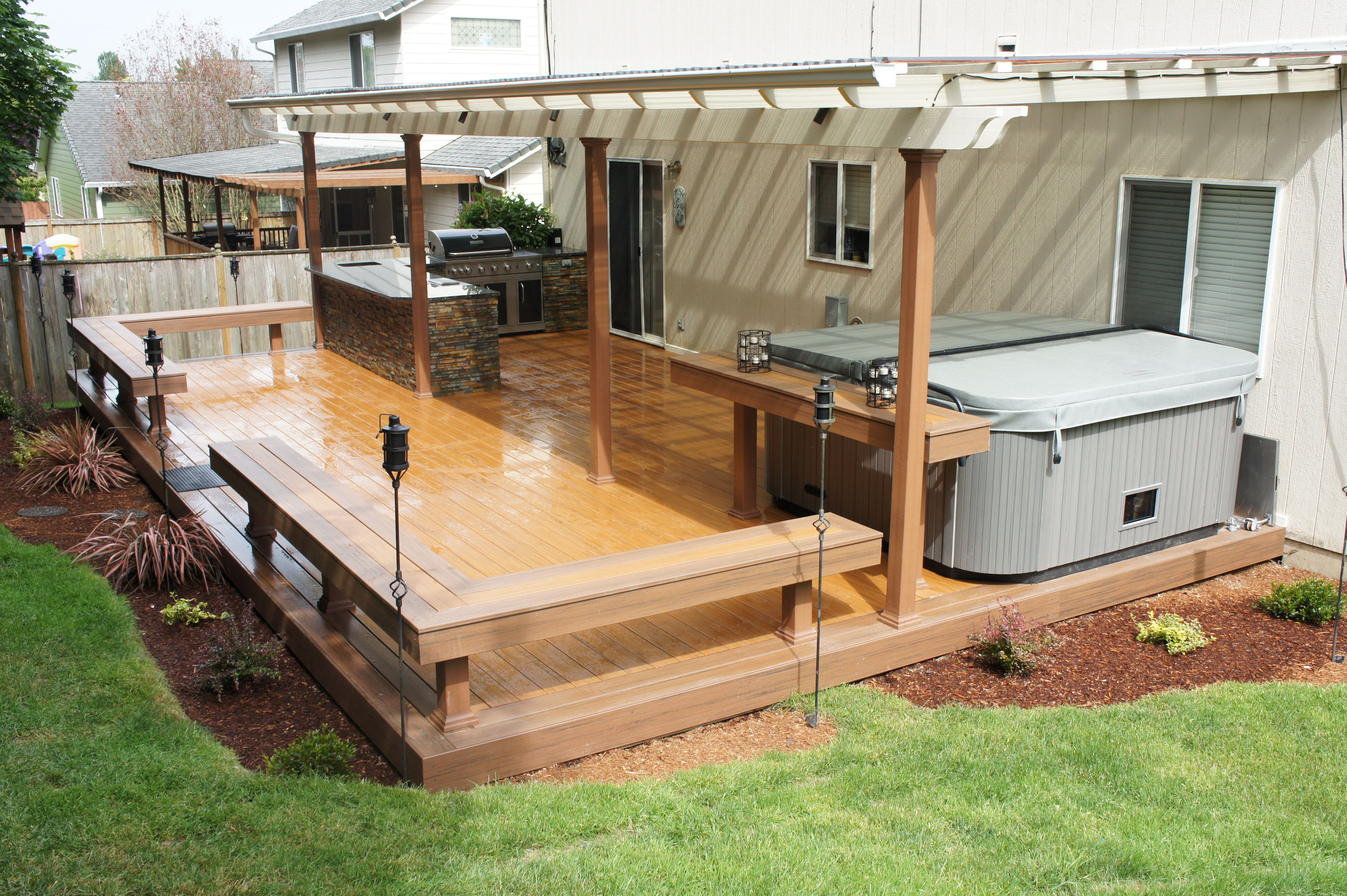 Timbertech Earthwood Deck With Built In Benches Table within dimensions 4592 X 3056