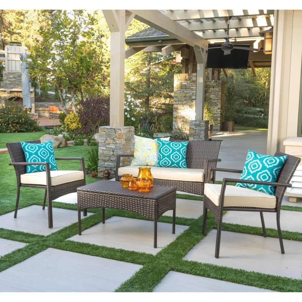 Top Ouality Outdoor 4 Piece Wicker Chat Set With Cushions in measurements 1000 X 1000