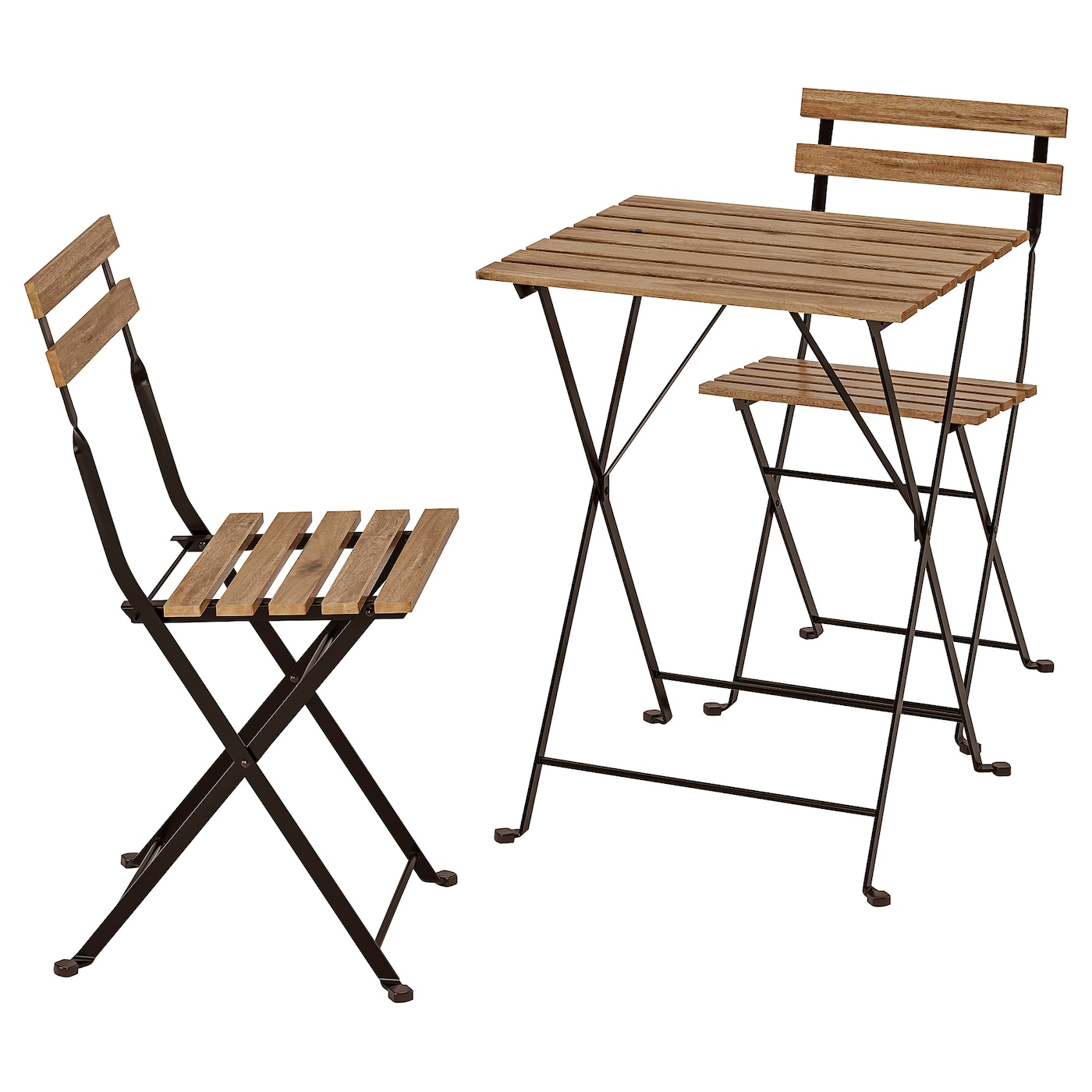 Trn Bistro Set Outdoor Black Acacia Steel Gray Brown Stained Light Brown Stained for size 1400 X 1400
