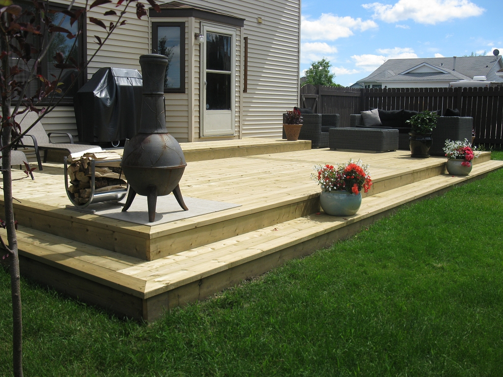 Wood Deck Backyard Vs Concrete Patio Designs Small Decks And within proportions 1024 X 768