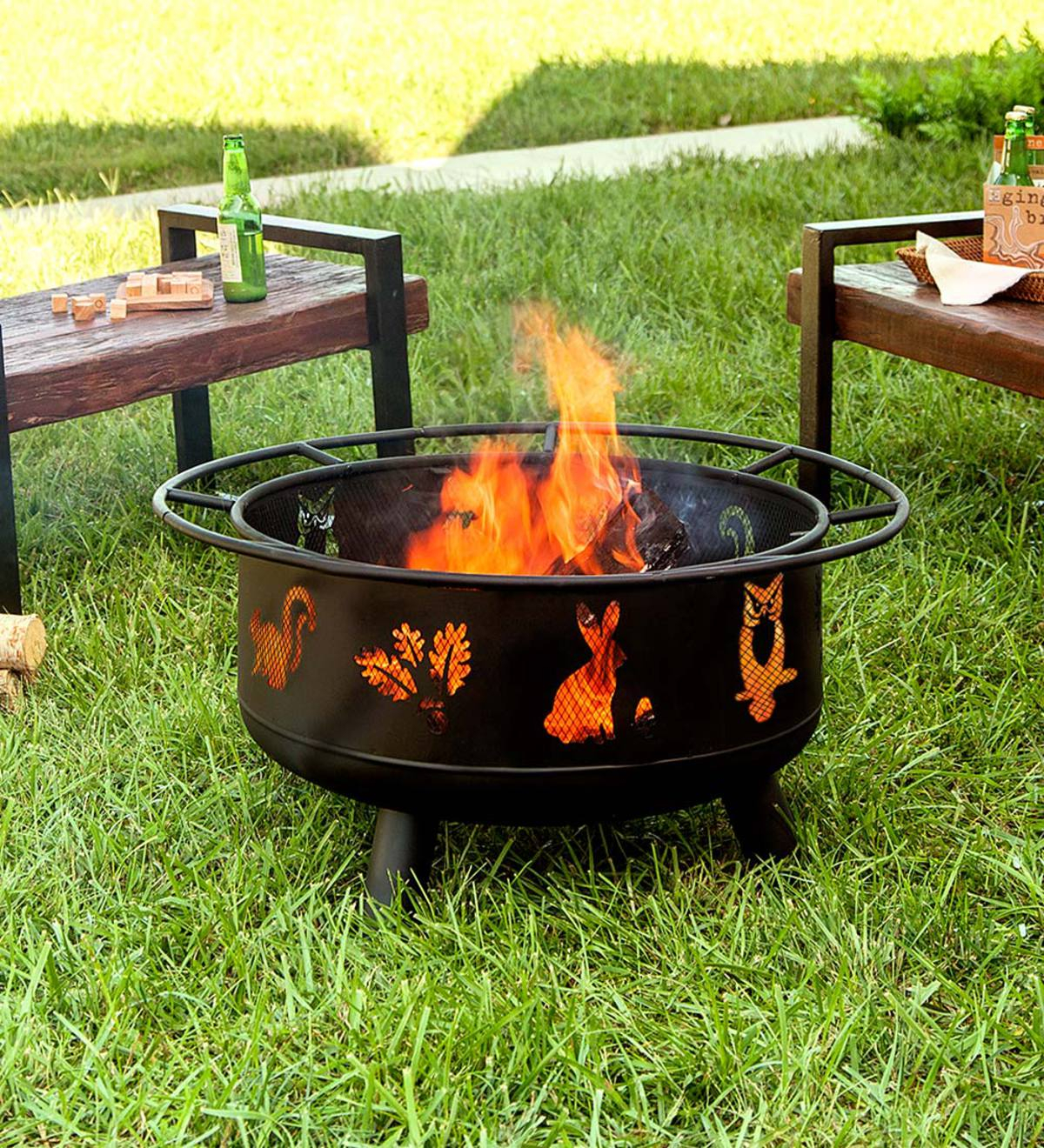 Woodland Animals Wood Burning Fire Pit Black Plowhearth regarding sizing 1200 X 1320