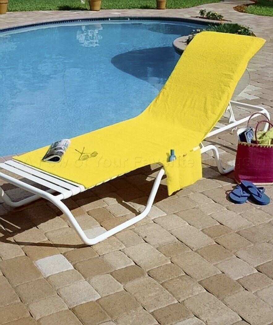 Yellow Cotton Terry Cloth Lawn Chair Lounge Cover Beach Pool Convert Carry Tote for proportions 883 X 1050