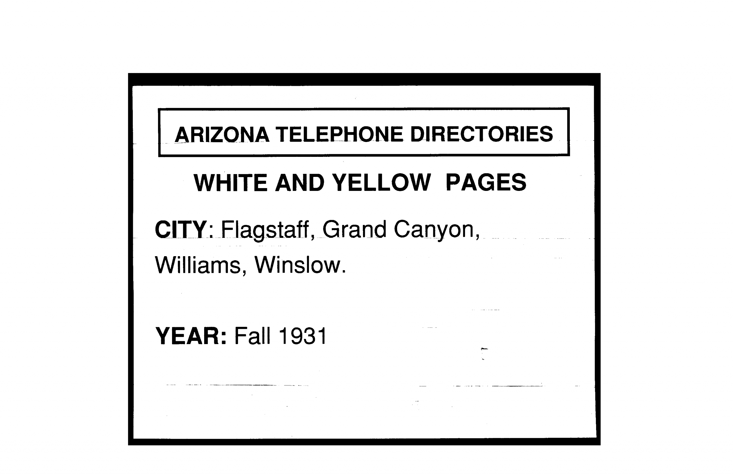 1931 Fall Flagstaff Telephone Directory Flagstaff with size 3400 X 2200