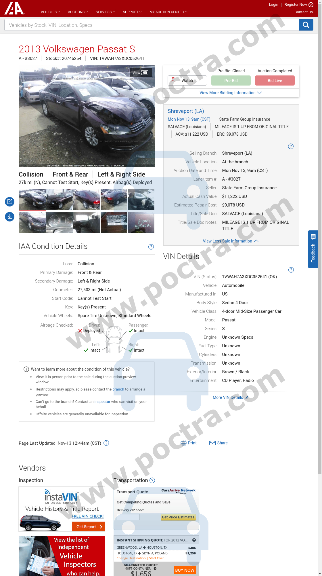 2013 Volkswagen Passat S 1vwah7a3xdc052641 Photos Poctra for size 1120 X 2000