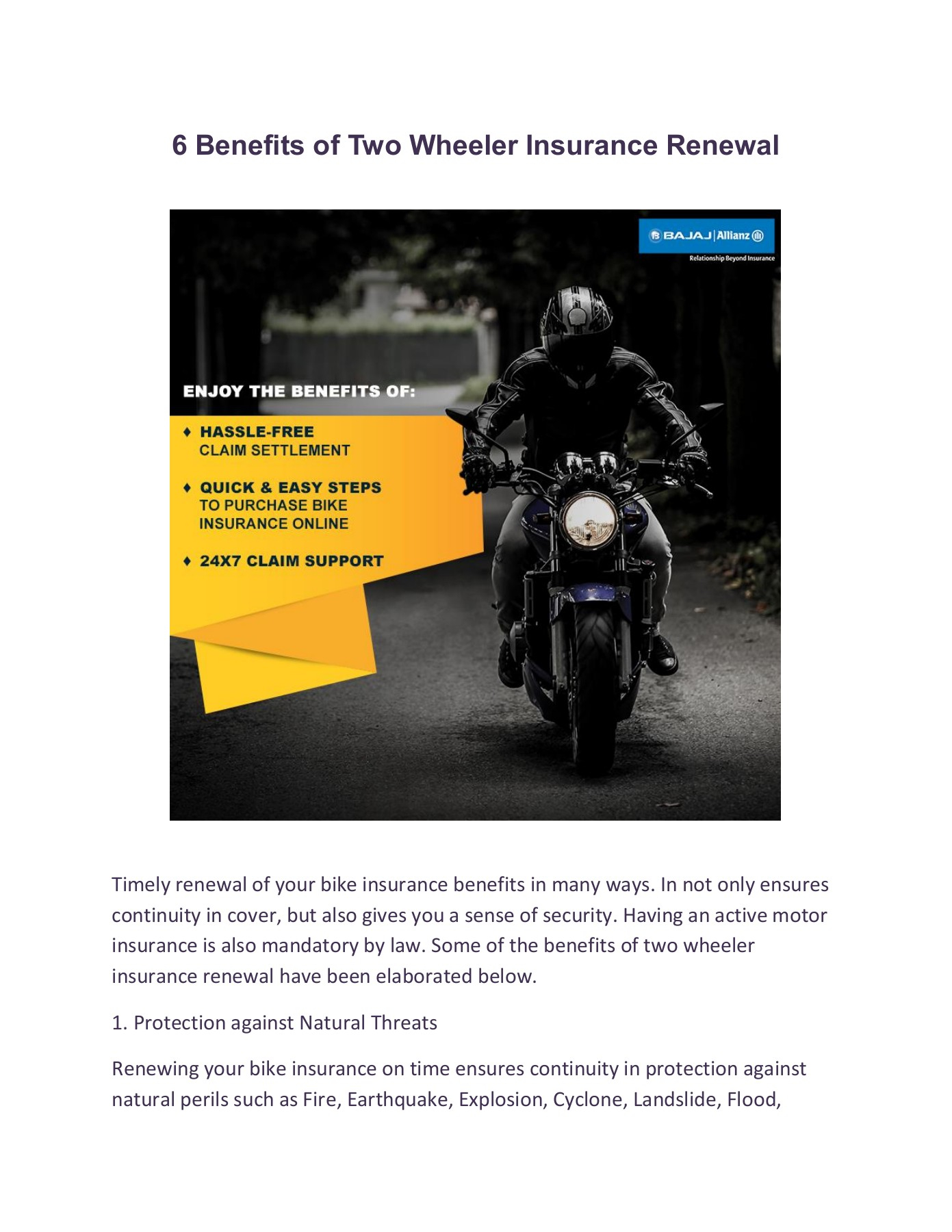 6 Benefits Of Two Wheeler Insurance Renewal Pages 1 3 with size 1391 X 1800