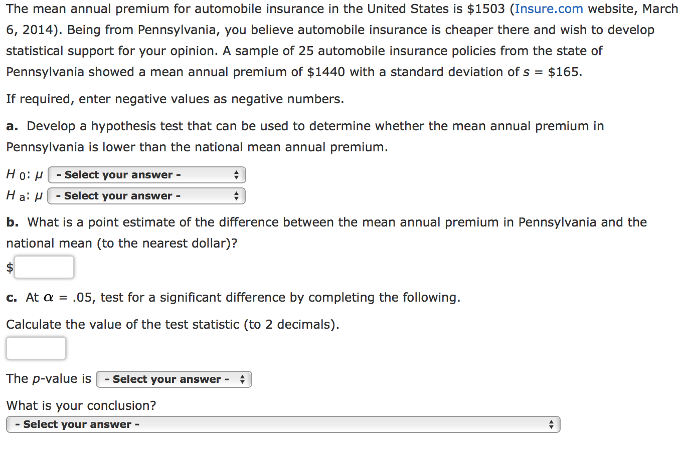 Answered The Mean Annual Premium For Automobile Bartle inside proportions 1360 X 918