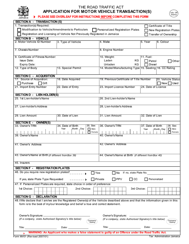 Application For Motor Vehicle Transactions with regard to sizing 791 X 1024