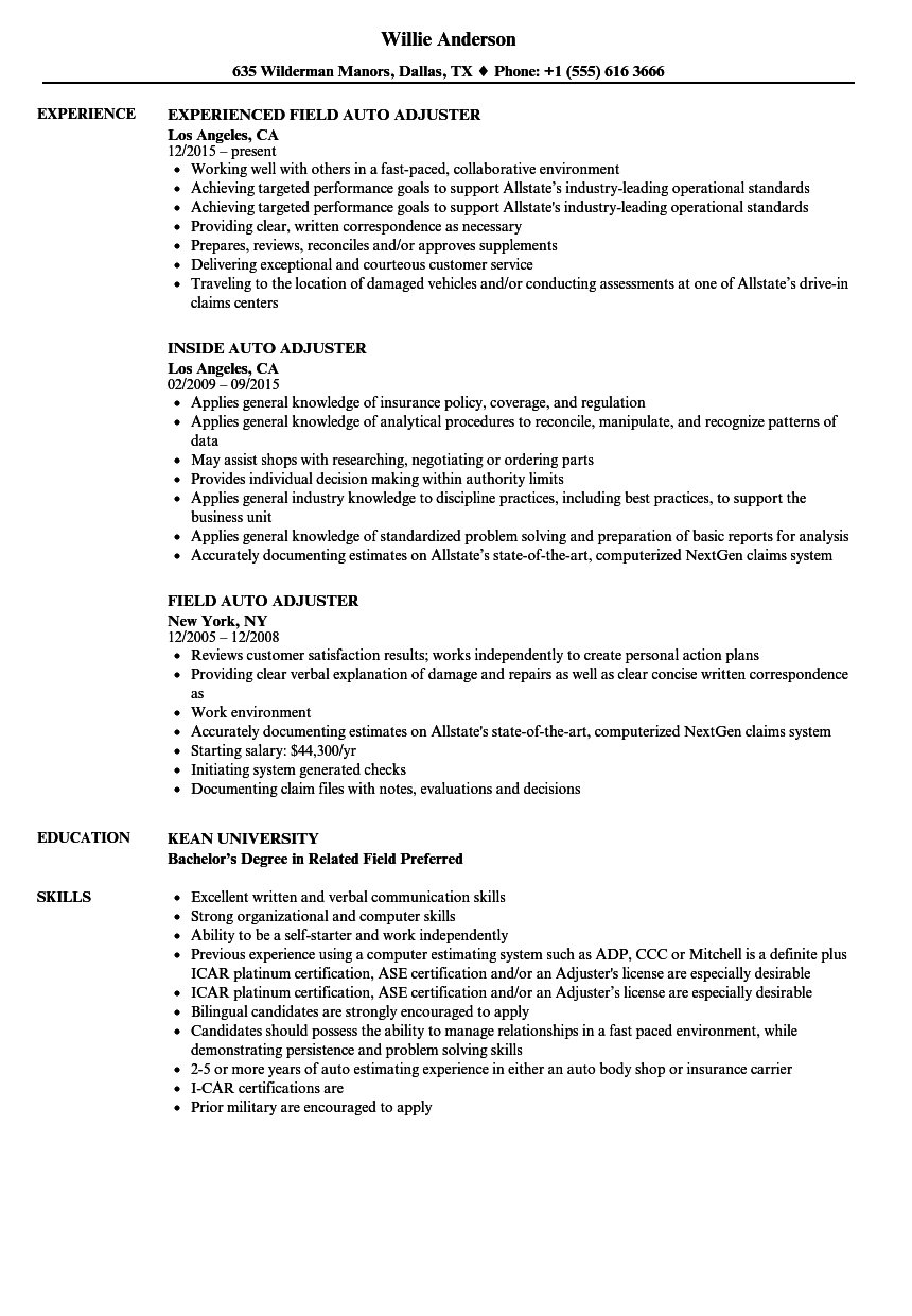 Auto Adjuster Resume Samples Velvet Jobs inside measurements 860 X 1240