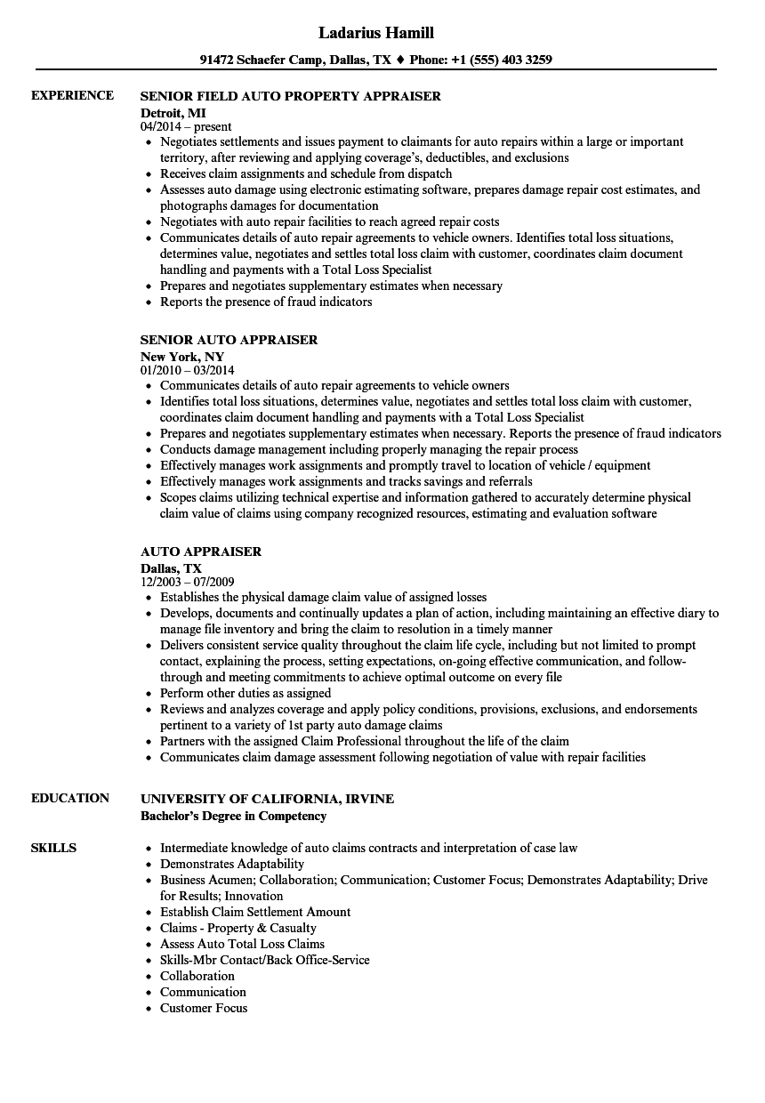 Auto Appraiser Resume Samples Velvet Jobs regarding sizing 860 X 1240