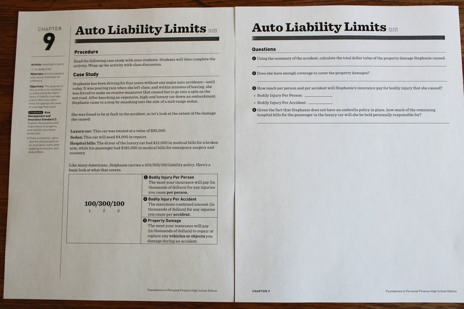 Auto Liability Limits Worksheet Answers Personal Finance inside dimensions 1600 X 1066