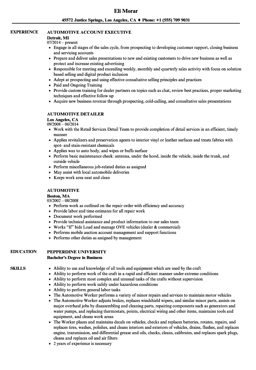 Automotive Resume Samples Velvet Jobs pertaining to measurements 860 X 1240