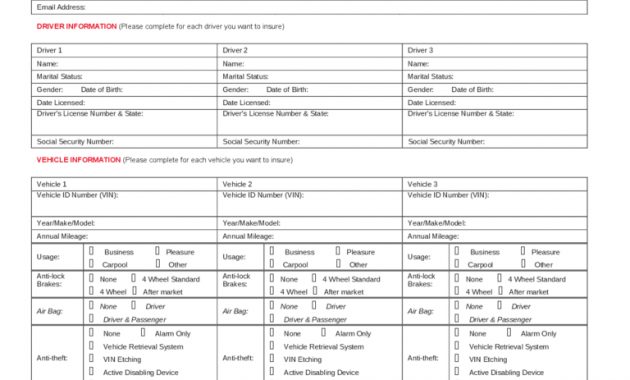 Car Insurance Application Form 2 Free Templates In Pdf inside proportions 768 X 1024