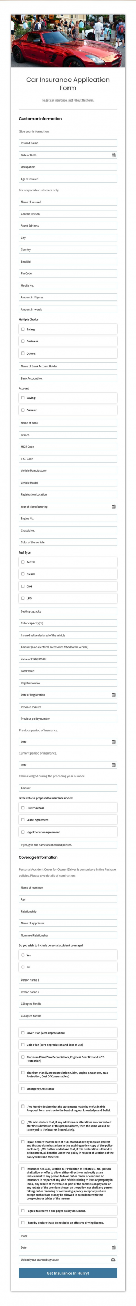 Car Insurance Application Form For Car Dealersshowrooms with dimensions 700 X 6677