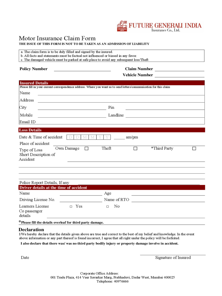 Car Insurance Claim Form 2 Free Templates In Pdf Word in size 768 X 1024