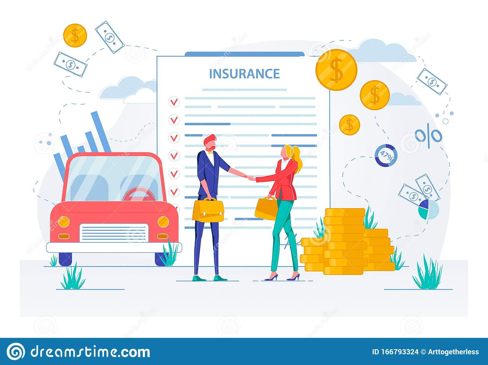 Car Insurance Deal And Contract Signing Vector Stock Vector throughout size 1600 X 1197