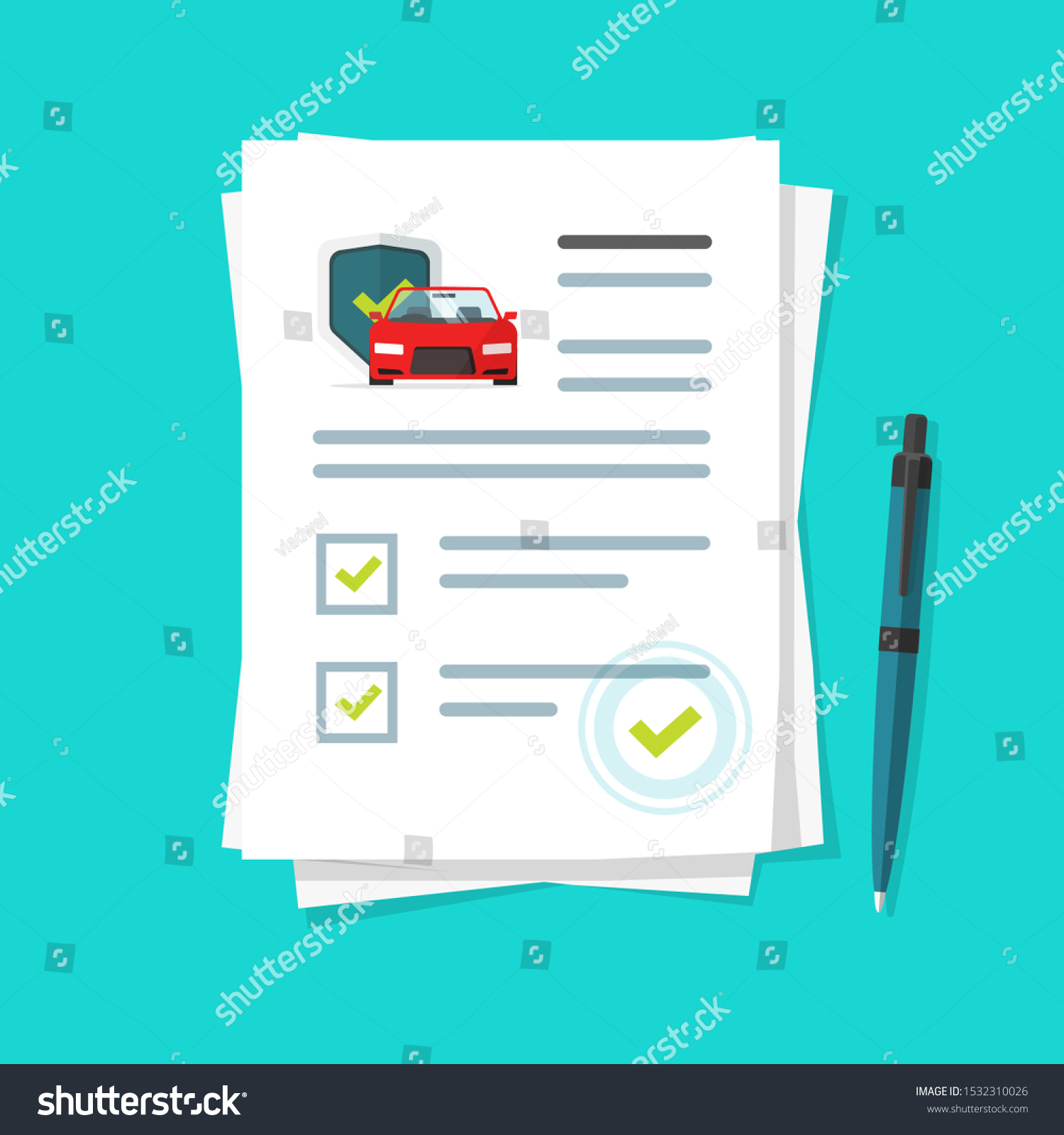 Car Insurance Document Report Vector Illustration Stock inside measurements 1500 X 1600