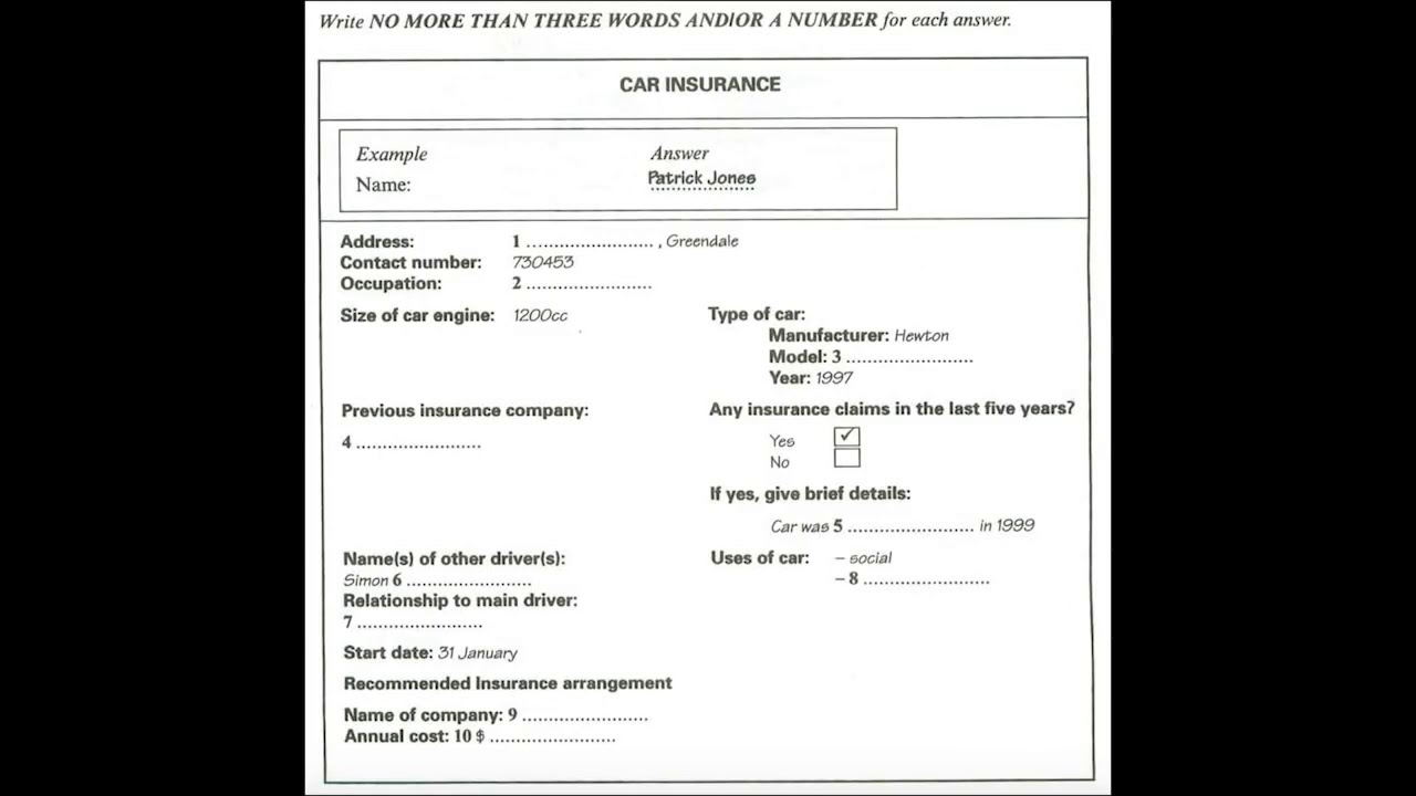 Car Insurance Ielts Listening Test 2018 Forums with regard to measurements 1280 X 720