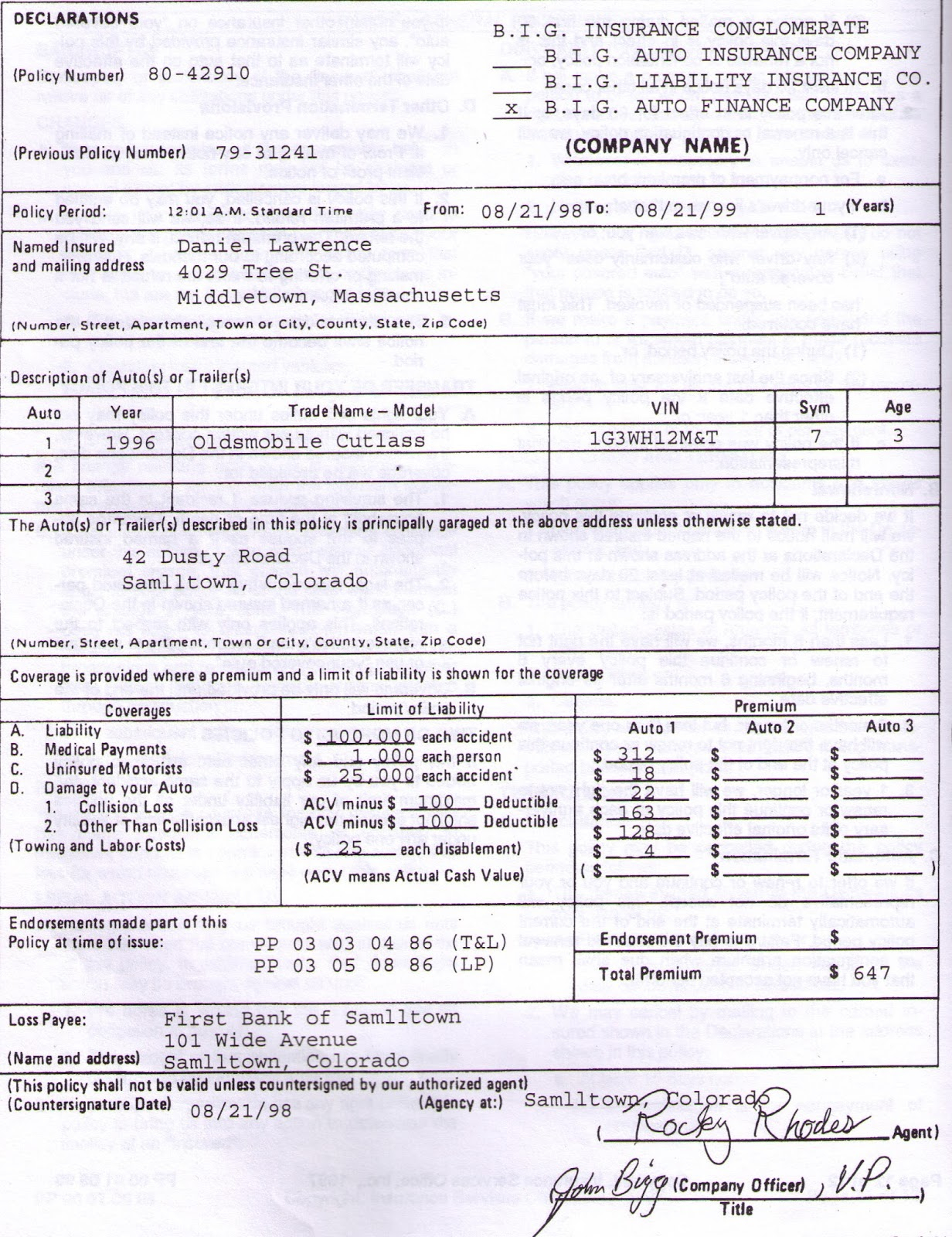 Car Insurance Policy Fake Car Insurance Policy Number in dimensions 1232 X 1600