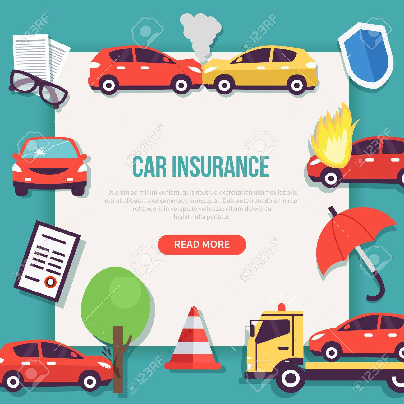 Car Insurance Web Banner Types Of Insurance Cases Vector Illustration with regard to dimensions 1300 X 1300