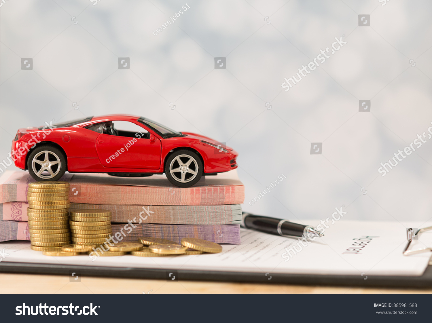 Car Loanmoney Banknote On Agreement Document Stock Photo pertaining to measurements 1500 X 1122