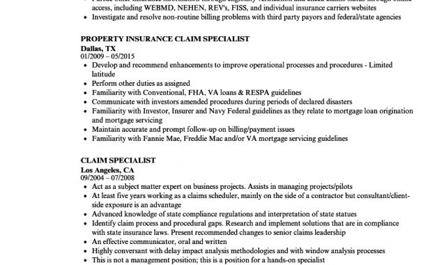 Claim Specialist Resume Samples Velvet Jobs intended for sizing 860 X 1240