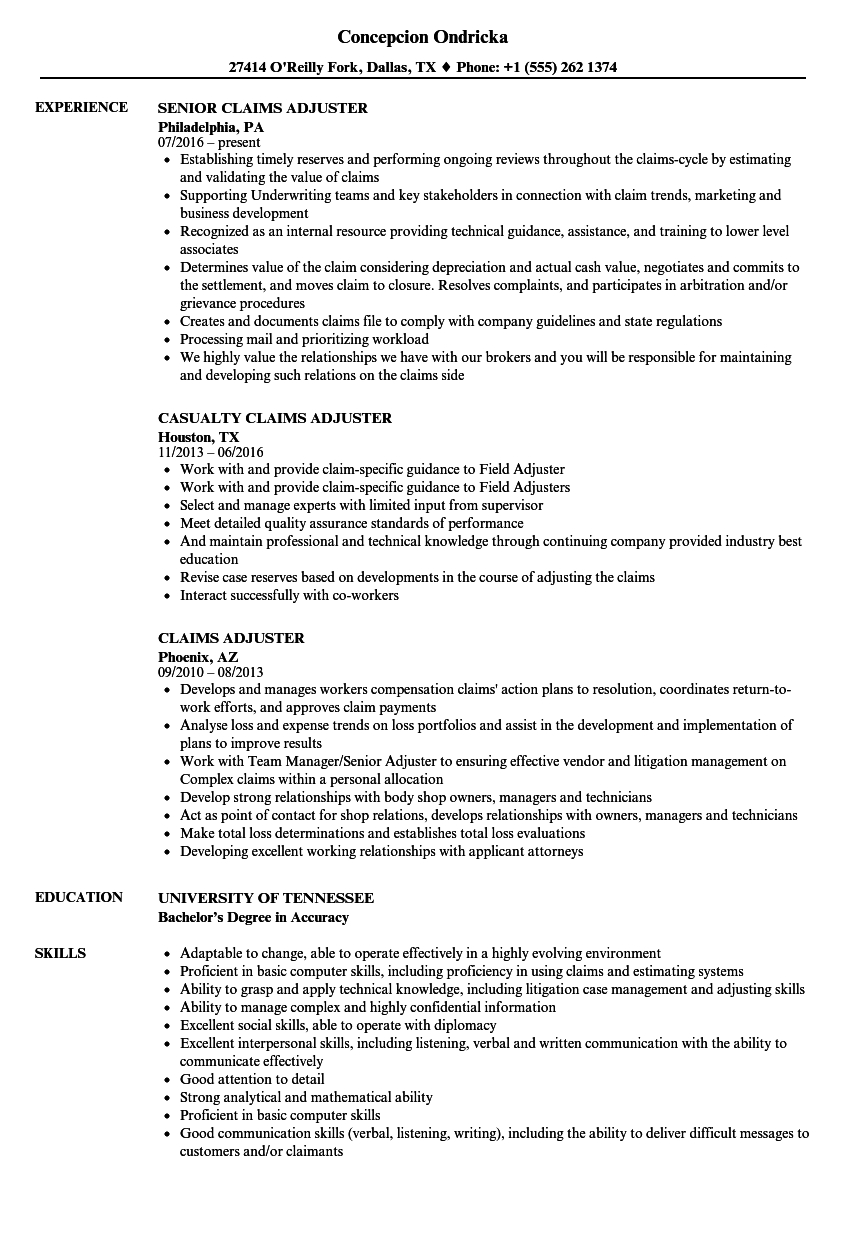 Claims Adjuster Resume Samples Velvet Jobs intended for dimensions 860 X 1240