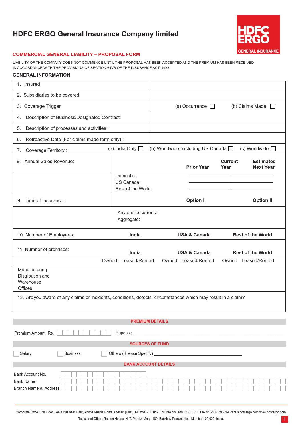 Commercial General Liability Insurance Proposal Form Hdfc throughout dimensions 1058 X 1497