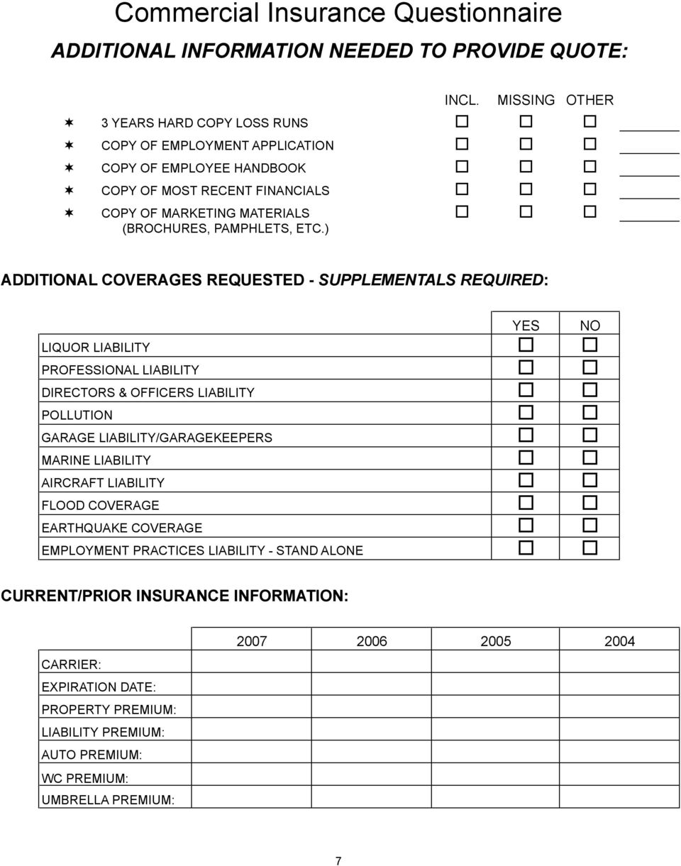 Commercial Insurance Questionnaire Pdf Free Download intended for measurements 960 X 1221