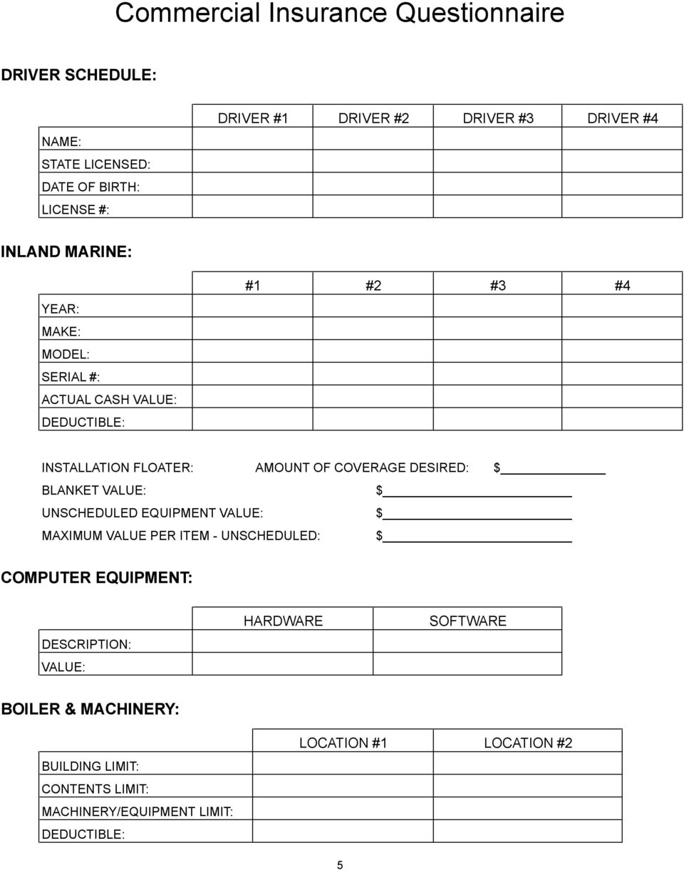 Commercial Insurance Questionnaire Pdf Free Download within measurements 960 X 1221