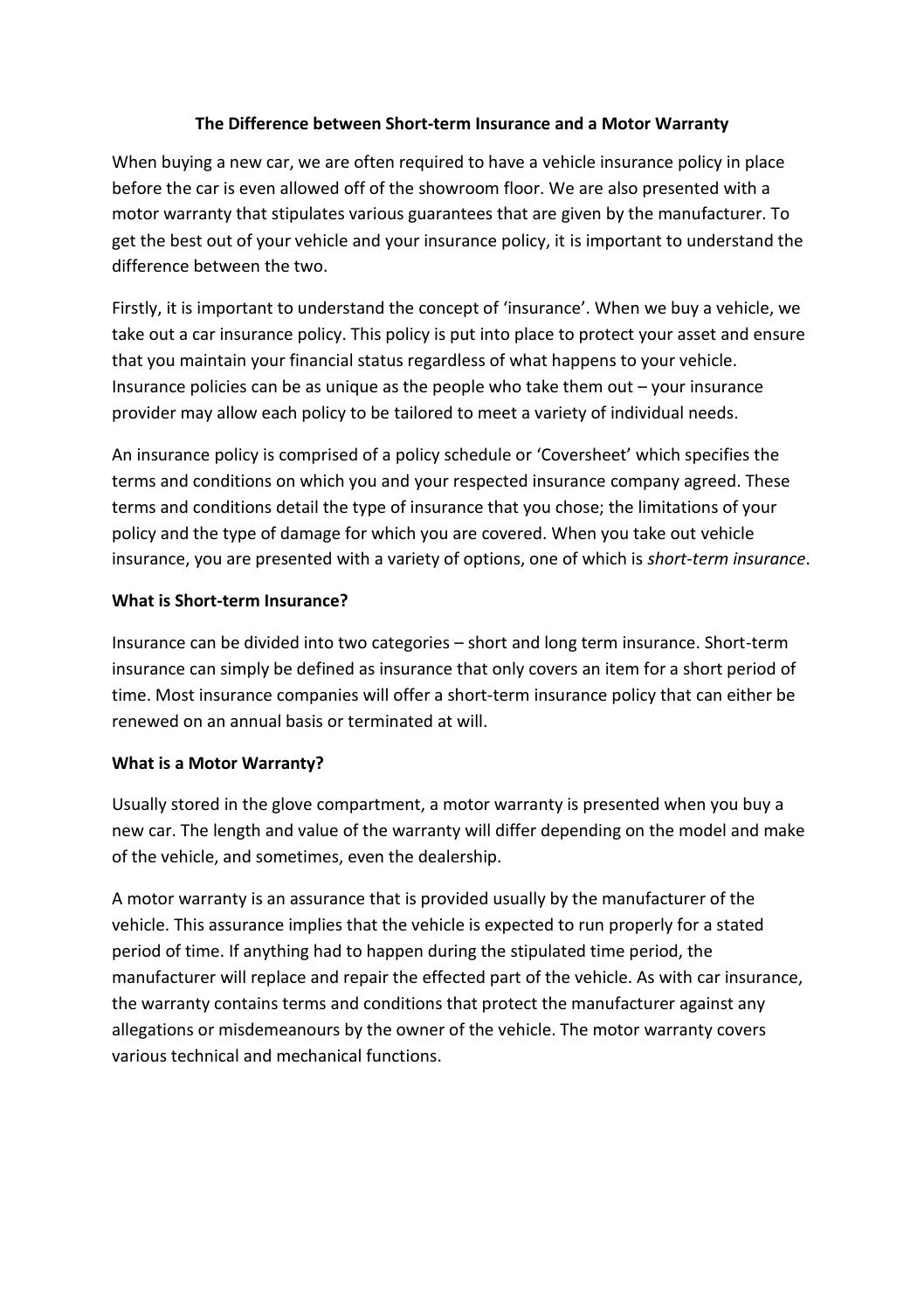 Difference Between Short Term Insurance And Motor Warranty throughout dimensions 1058 X 1497