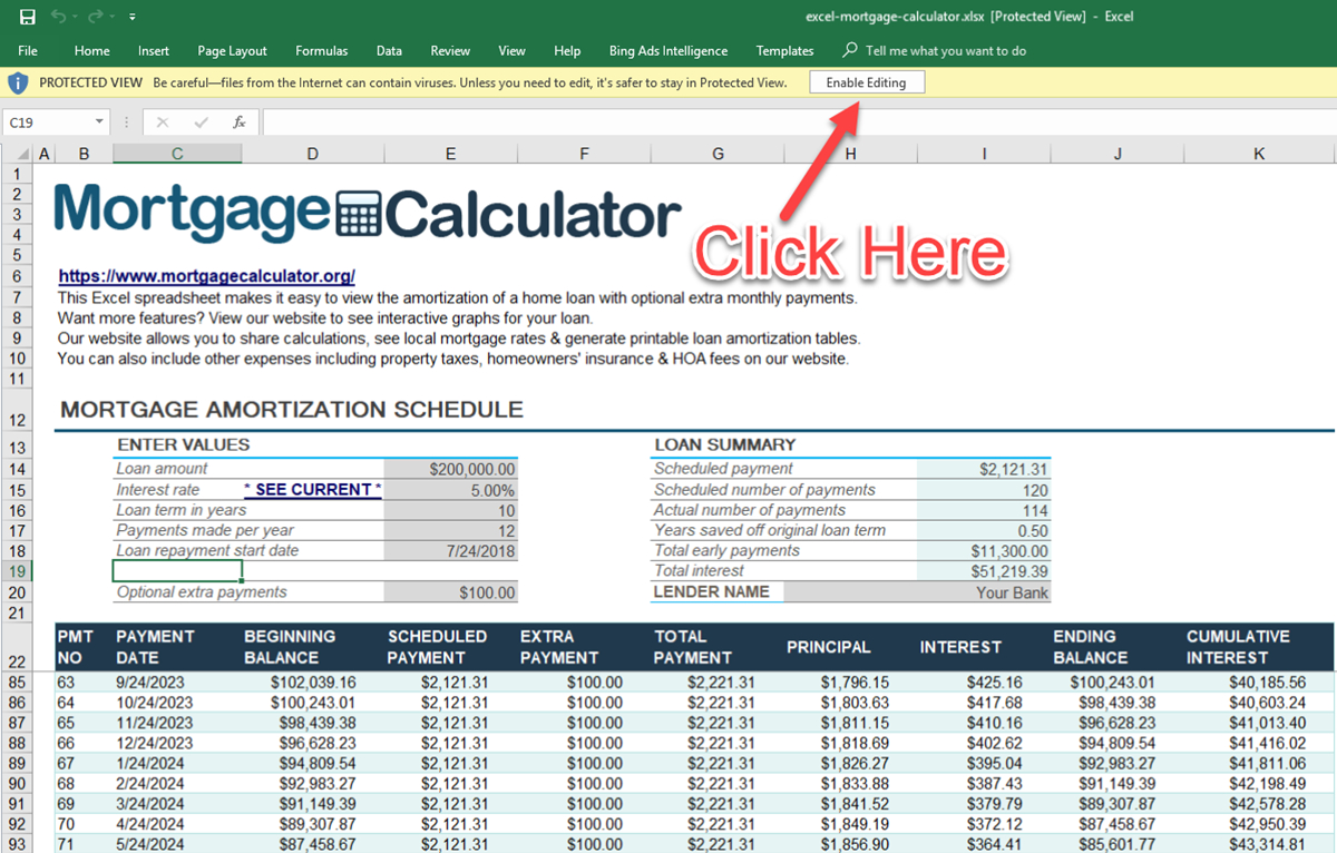 Download Microsoft Excel Mortgage Calculator Spreadsheet throughout size 1200 X 766