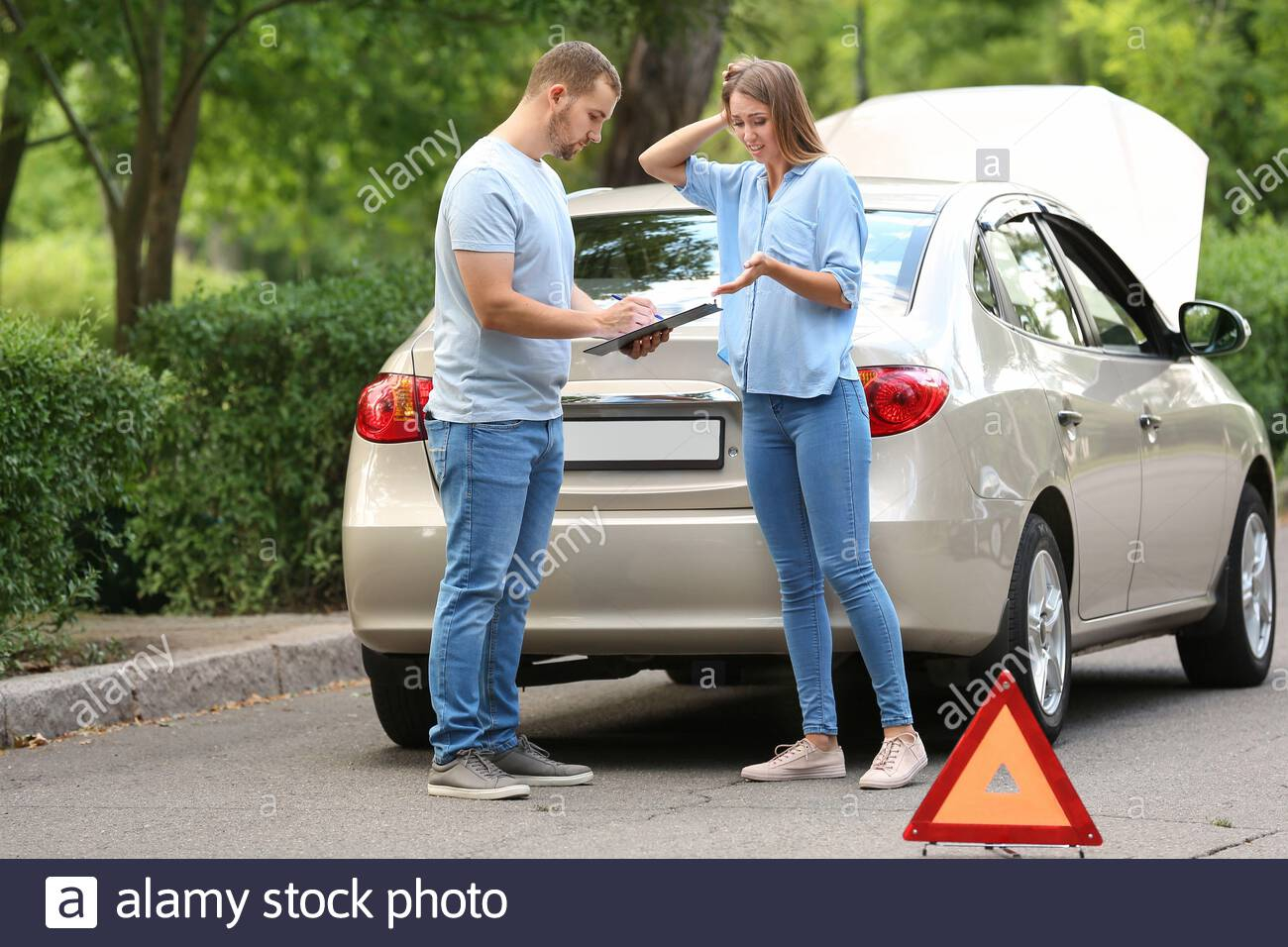 Driver And Insurance Agent Near Damaged Car Outdoors Stock with sizing 1300 X 956