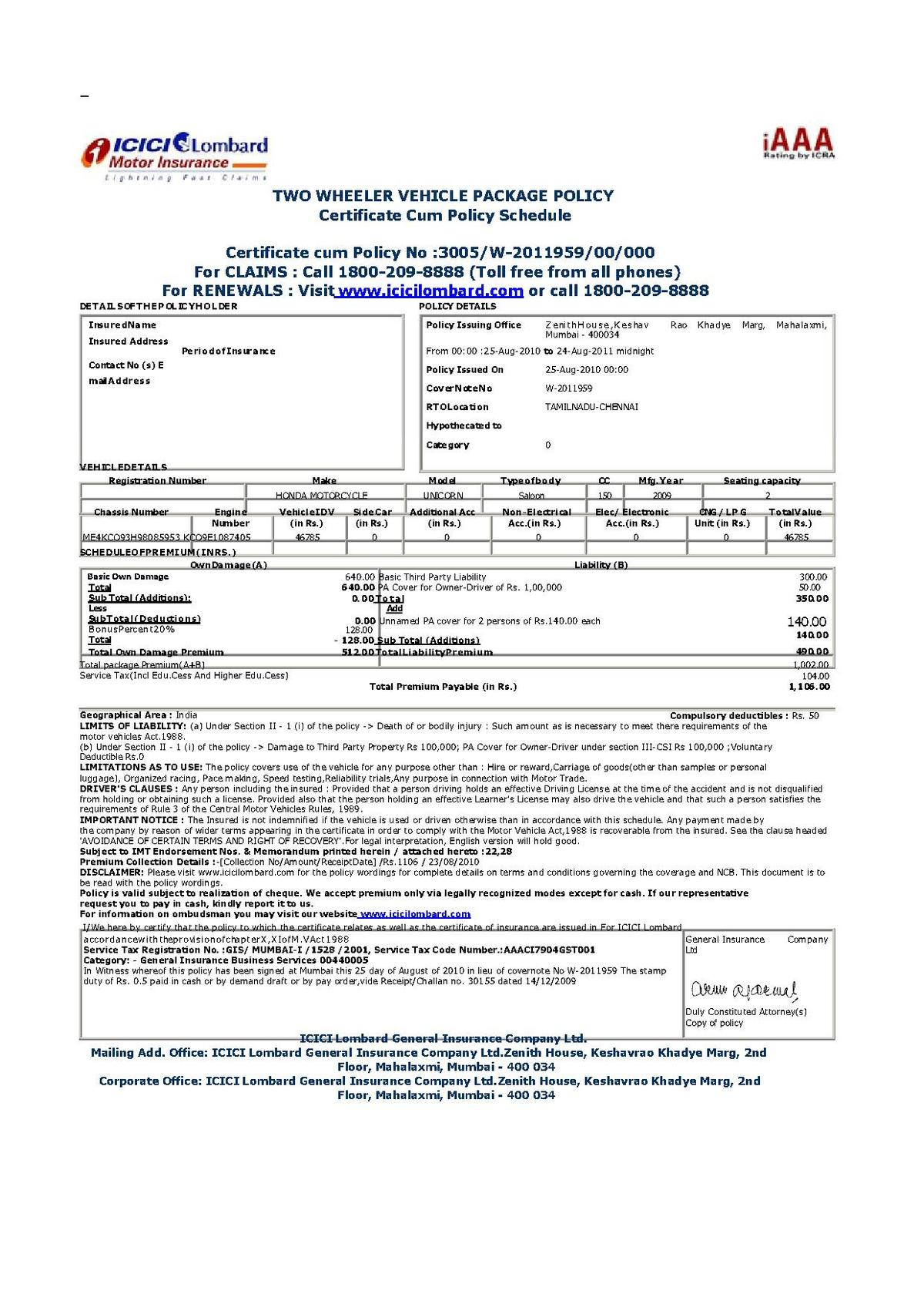 Filevehicle Insurance Certificate In Indiapdf Wikimedia regarding sizing 1200 X 1697