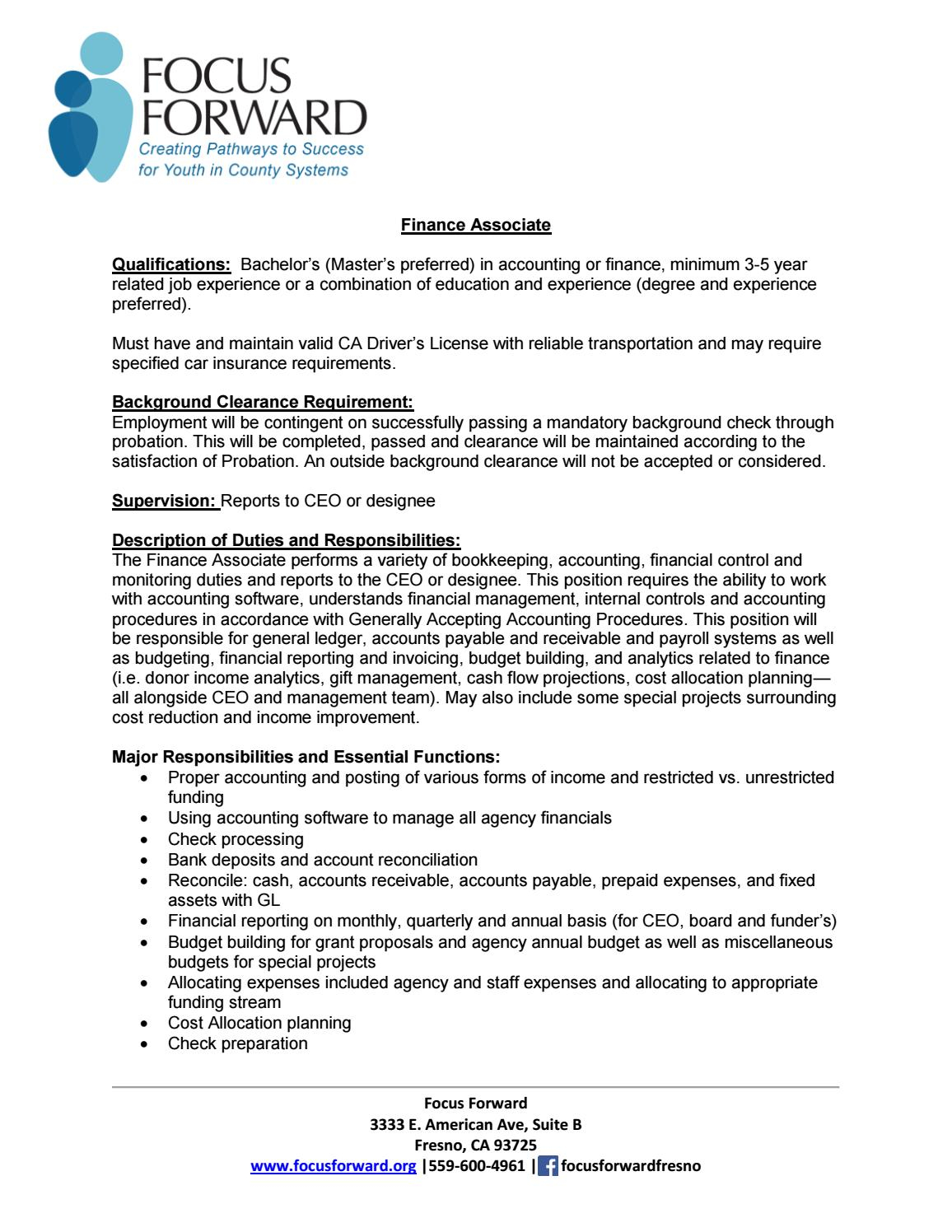 Financeassociate Pt Job Description Focus Foward Issuu with size 1156 X 1496