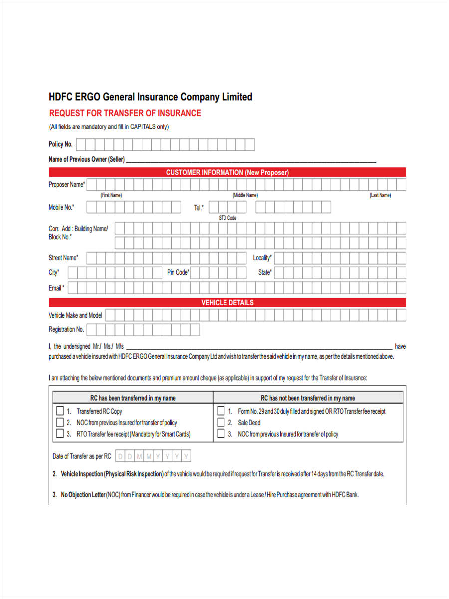 Free 6 Insurance Transfer Forms In Pdf regarding proportions 900 X 1200