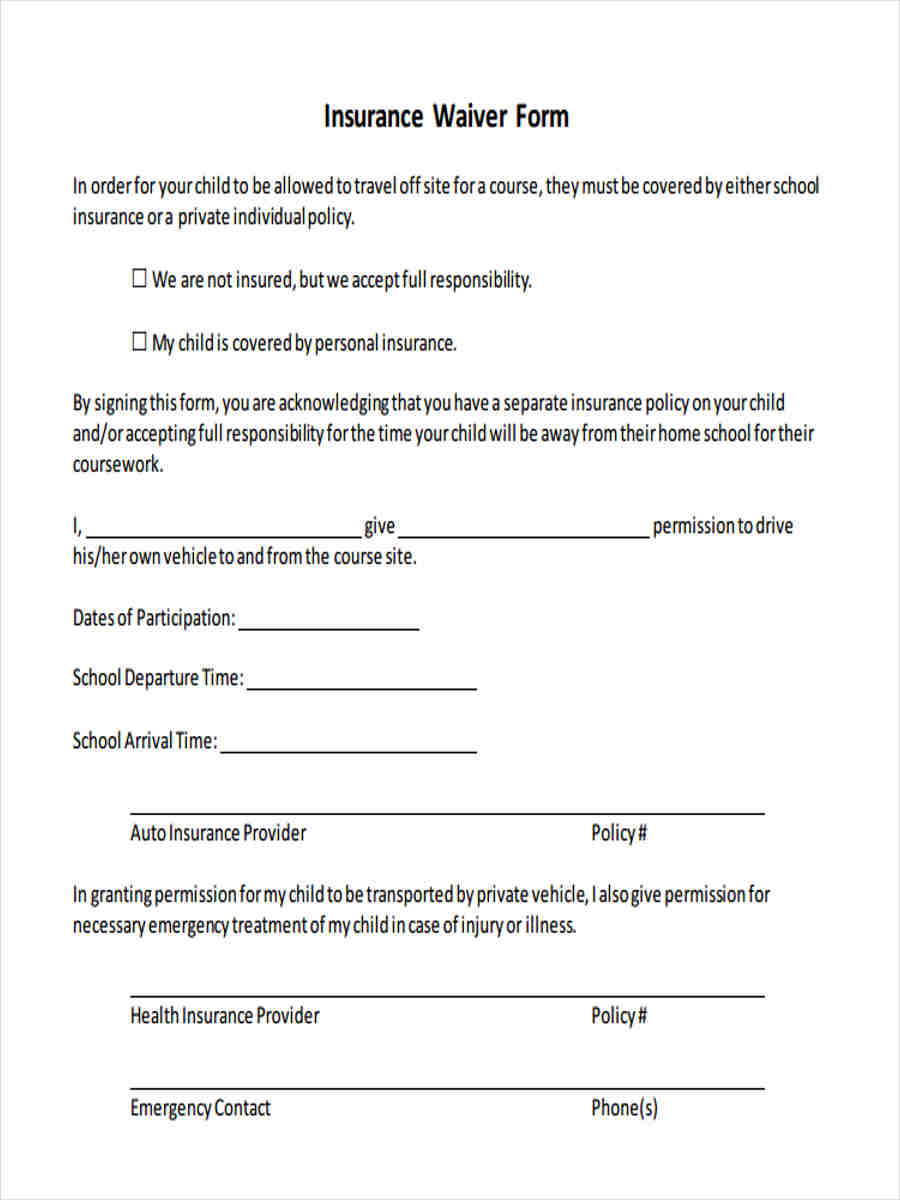 Free 8 Insurance Waiver Forms In Pdf Ms Word with sizing 900 X 1200