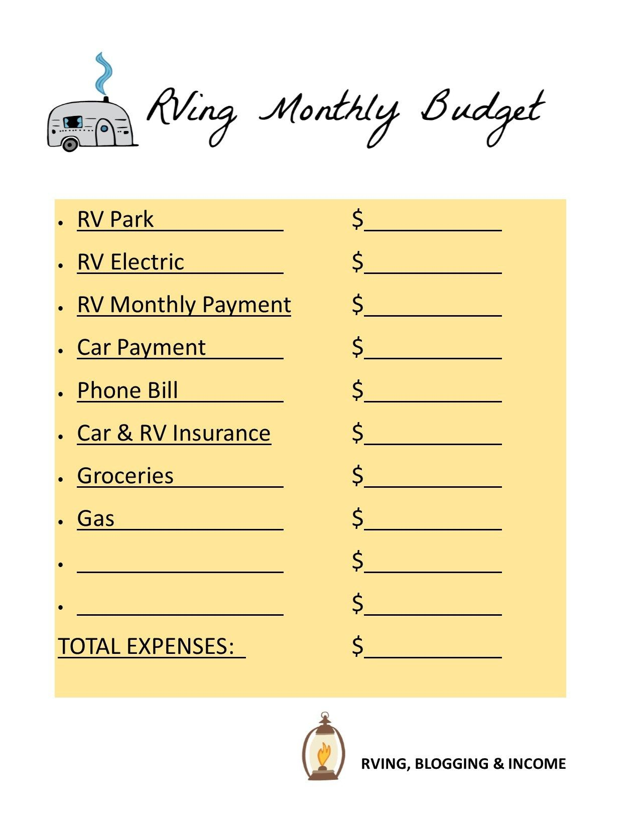 Free Basic Rving Monthly Printable To Keep Track Of Your with regard to size 1275 X 1650