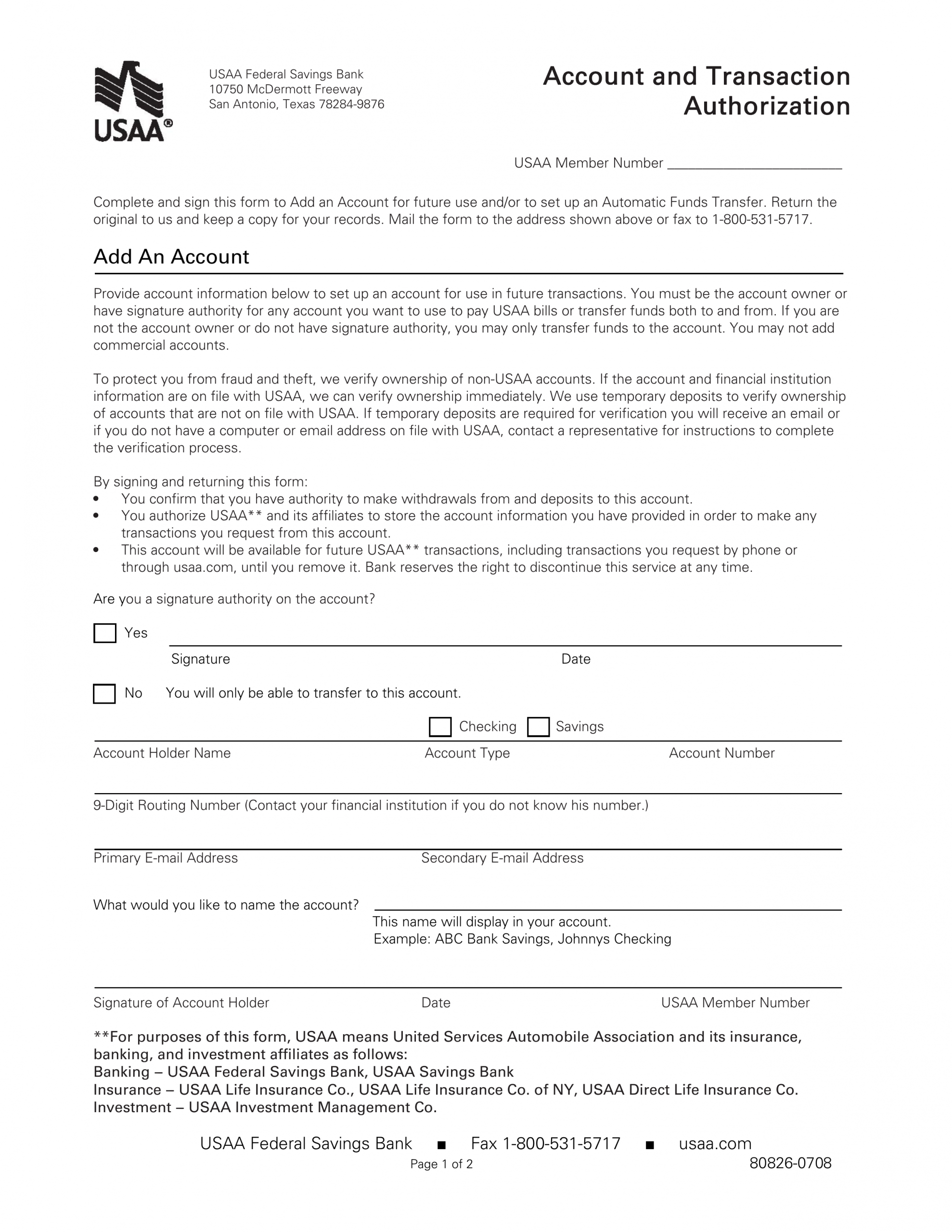 Free Usaa Direct Deposit Authorization Form Pdf Eforms throughout proportions 2550 X 3301