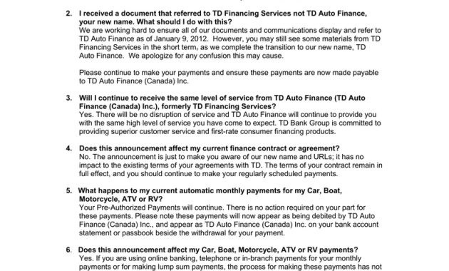 Frequently Asked Questions For Td Auto Finance Customers regarding size 791 X 1024