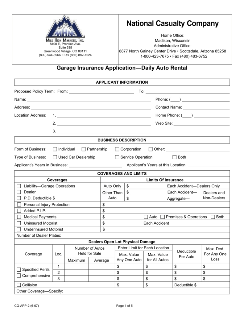 Garage Insurance Application Daily Auto Rental regarding sizing 791 X 1024