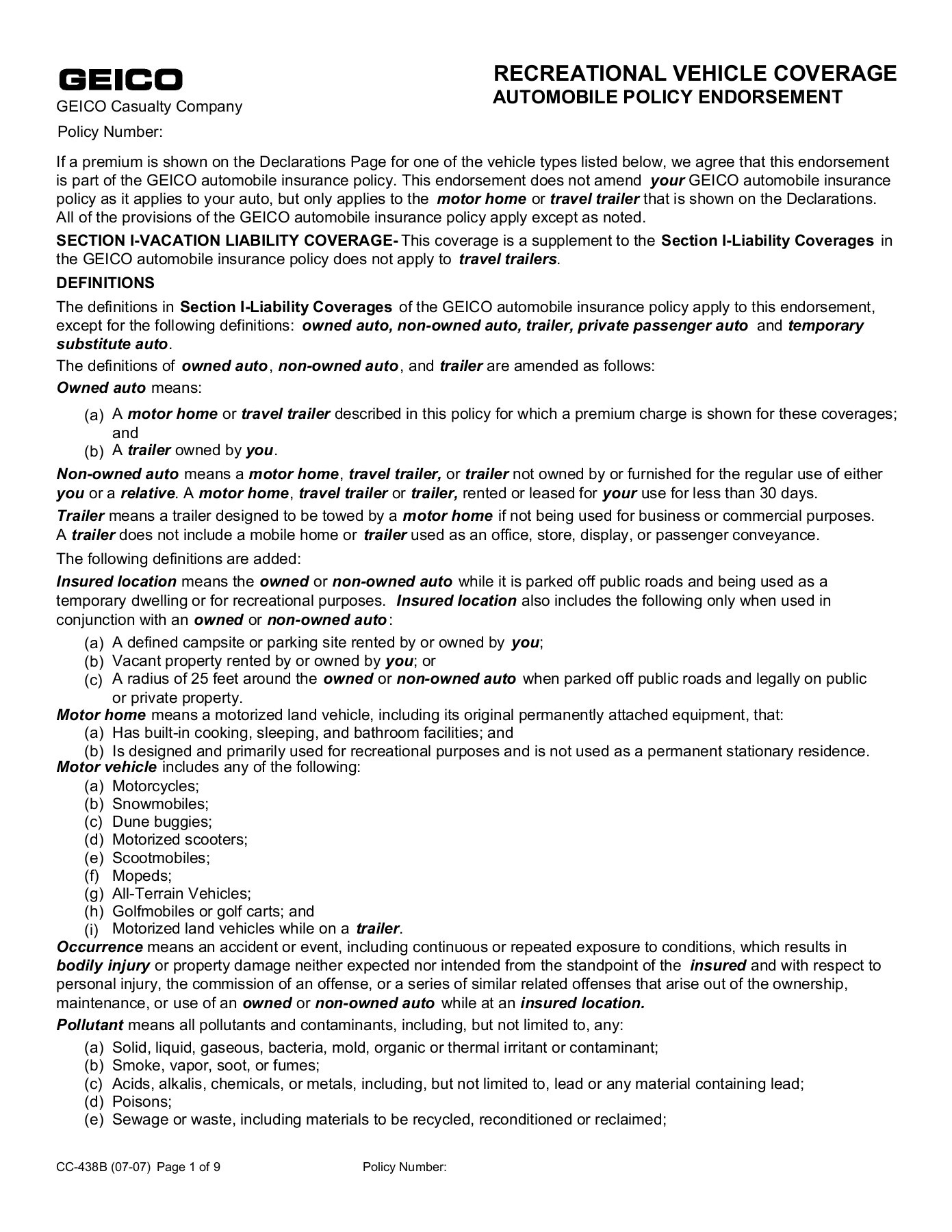 Geico Recreational Vehicle Coverage Automobile Policy for measurements 1391 X 1800