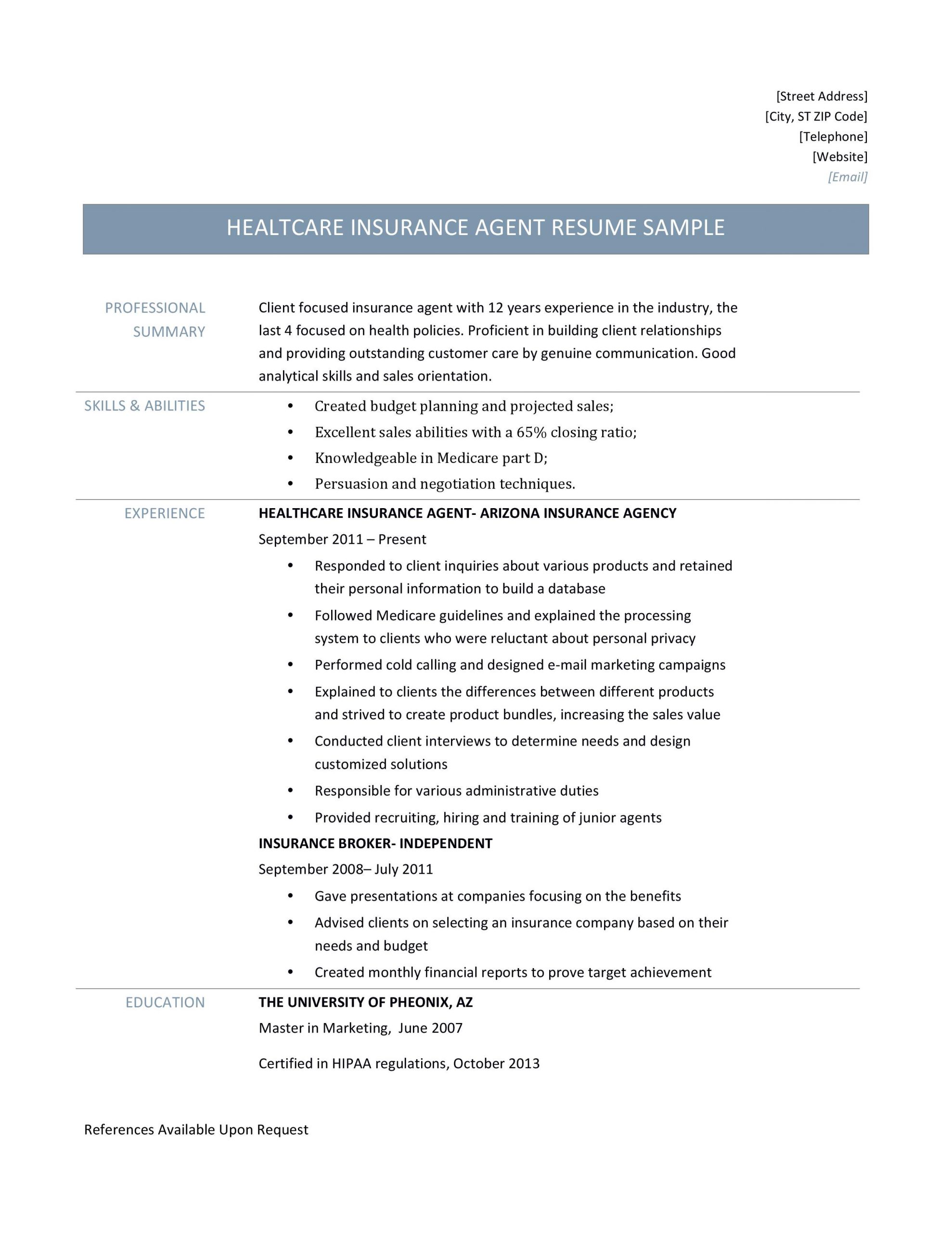 Health Insurance Agent Resume Samples And Job Description for dimensions 2550 X 3300