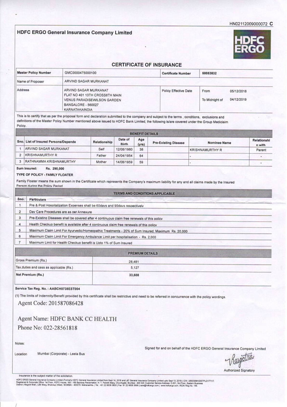 Health Policy My Policy Number Is Gmc0000475000100 Hdfc with regard to sizing 1191 X 1684