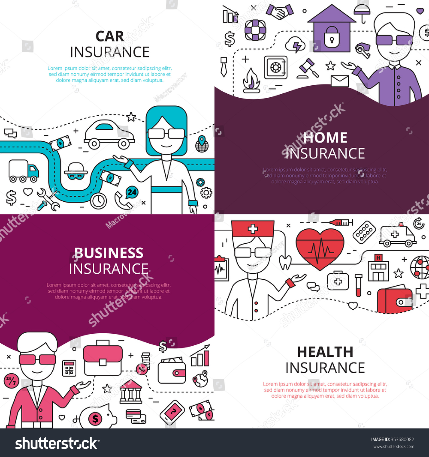 Home Health Auto Insurance Business Policies Stock Vector with measurements 1500 X 1600