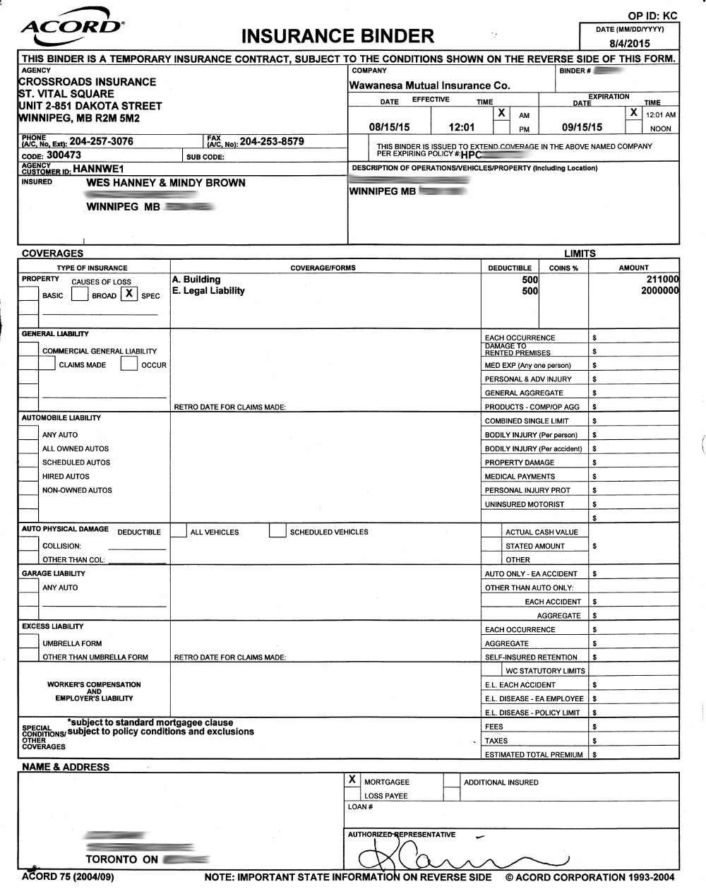 Homeowners Insurance Binder Form inside size 1000 X 1266