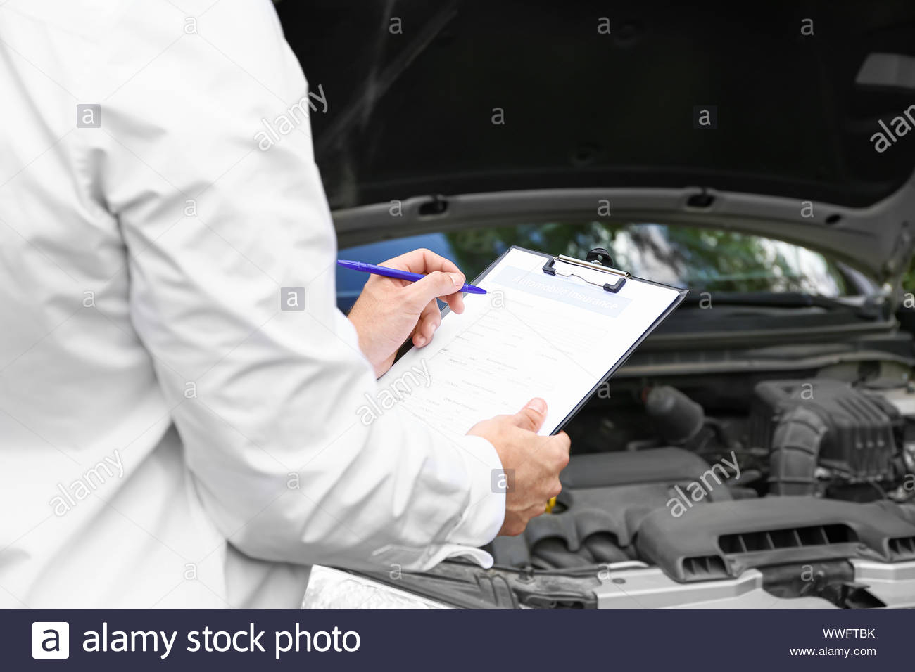 Insurance Agent Near Damaged Car Outdoors Closeup Stock intended for sizing 1300 X 956