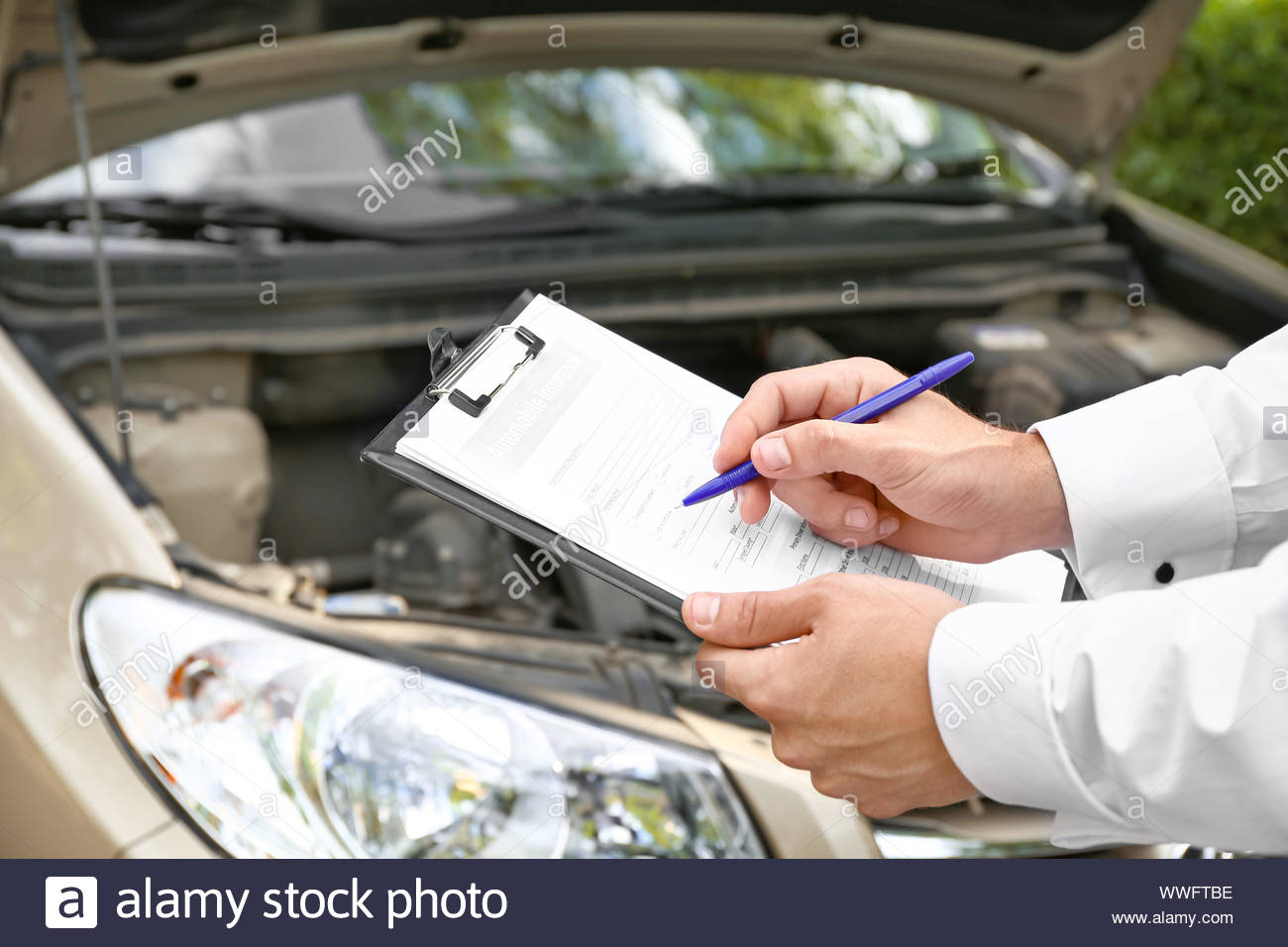 Insurance Agent Near Damaged Car Outdoors Closeup Stock within proportions 1300 X 956