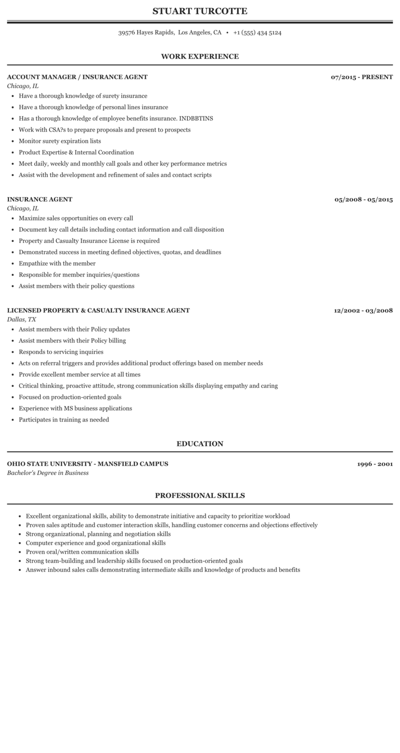 Insurance Agent Resume Sample Mintresume intended for measurements 800 X 1506