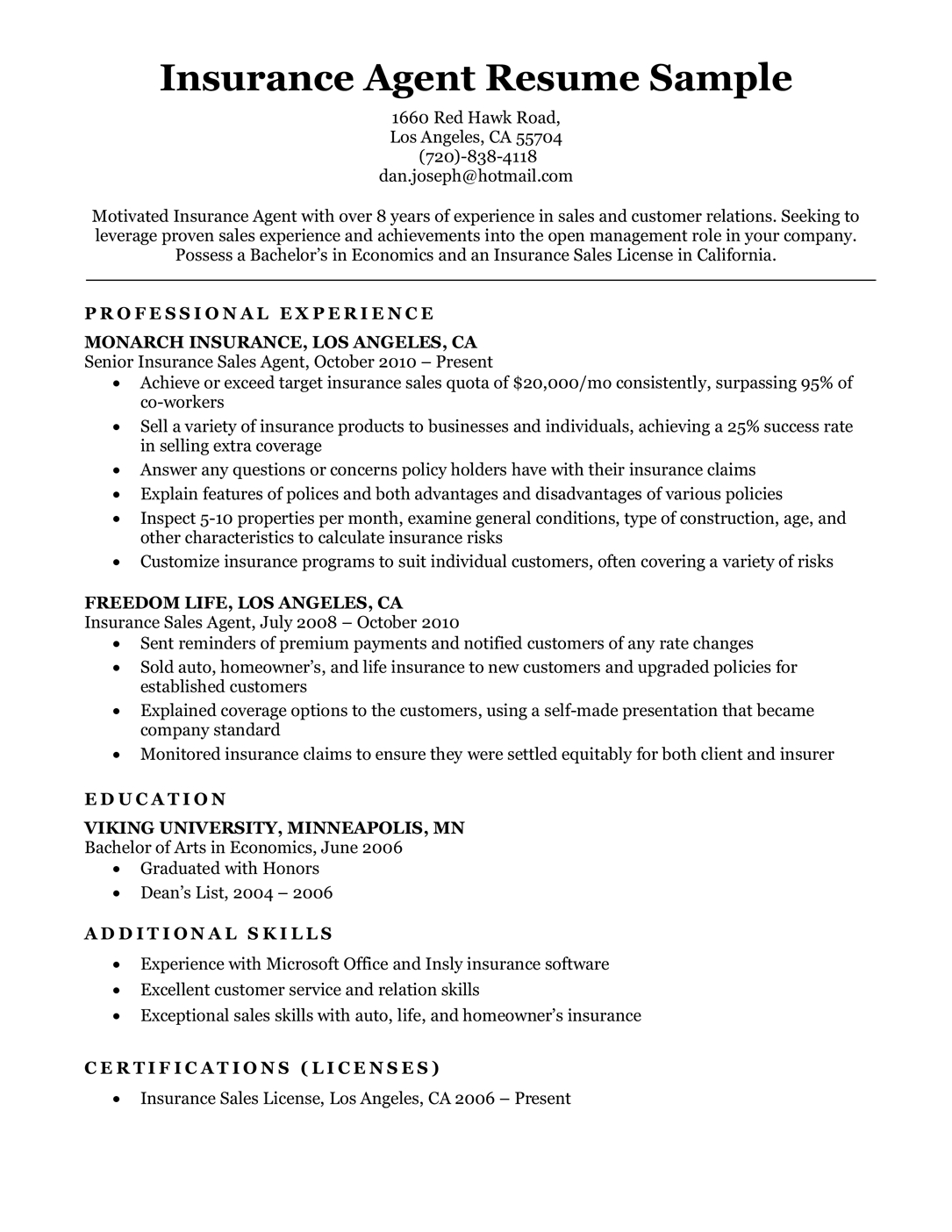 Insurance Agent Resume Sample Resume Companion pertaining to size 1085 X 1404