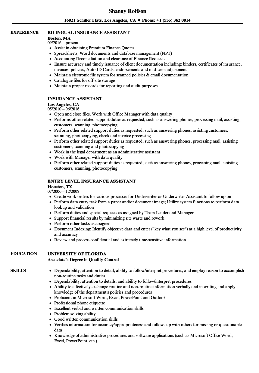 Insurance Assistant Resume Samples Velvet Jobs throughout measurements 860 X 1240